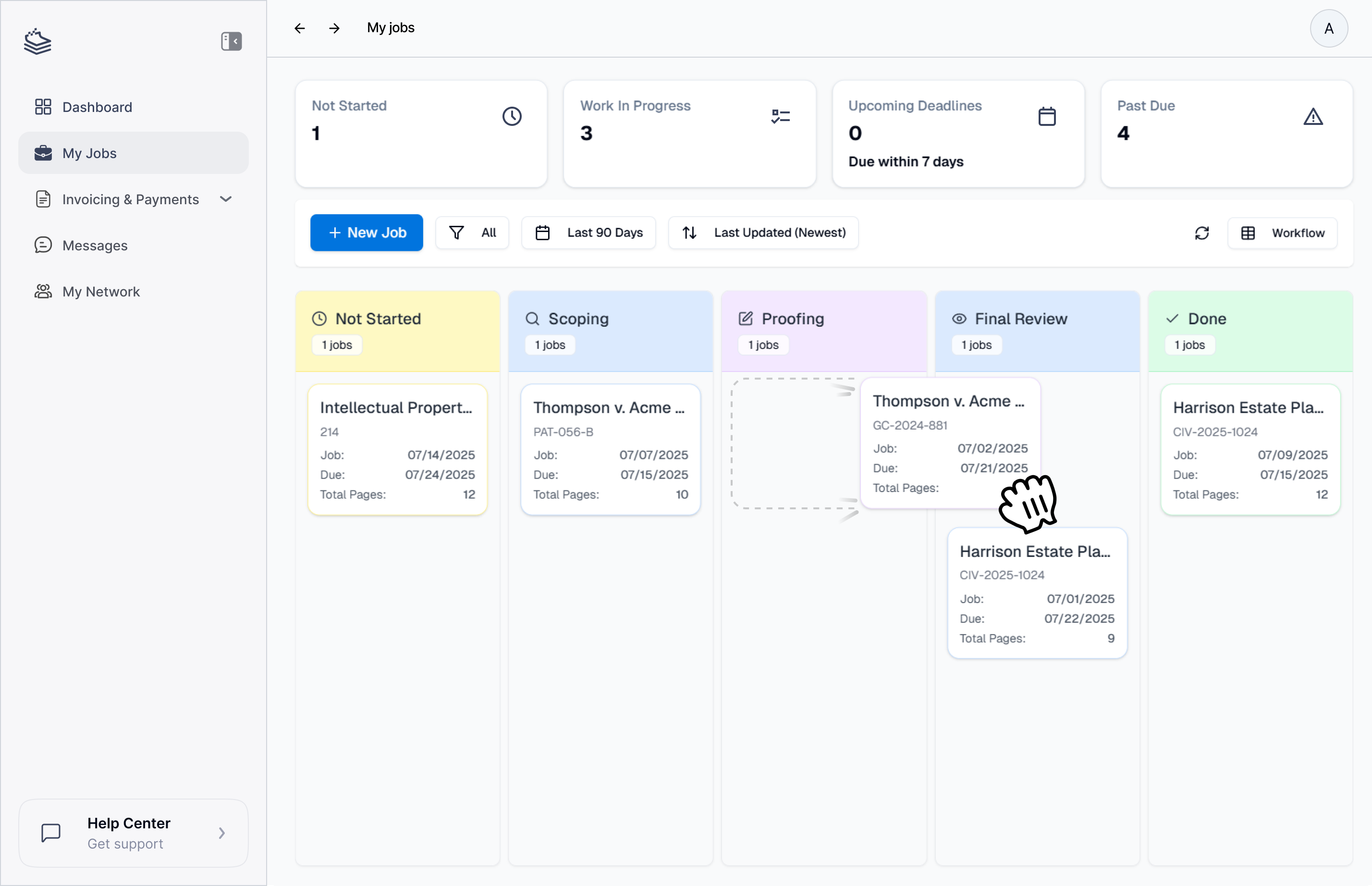Jobs dashboard view